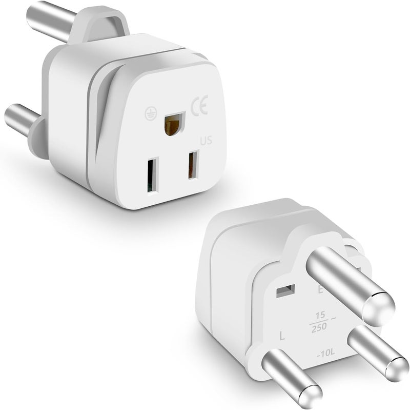 OFOAEEA South Africa Travel Plug Adapter,South Africa Plug Adapter 3 Prong Safe Grounded USA to Any Type M for Country Such as Botswana,Nepal Pakistan,Namibia and More,White 2 Pack - Image 1
